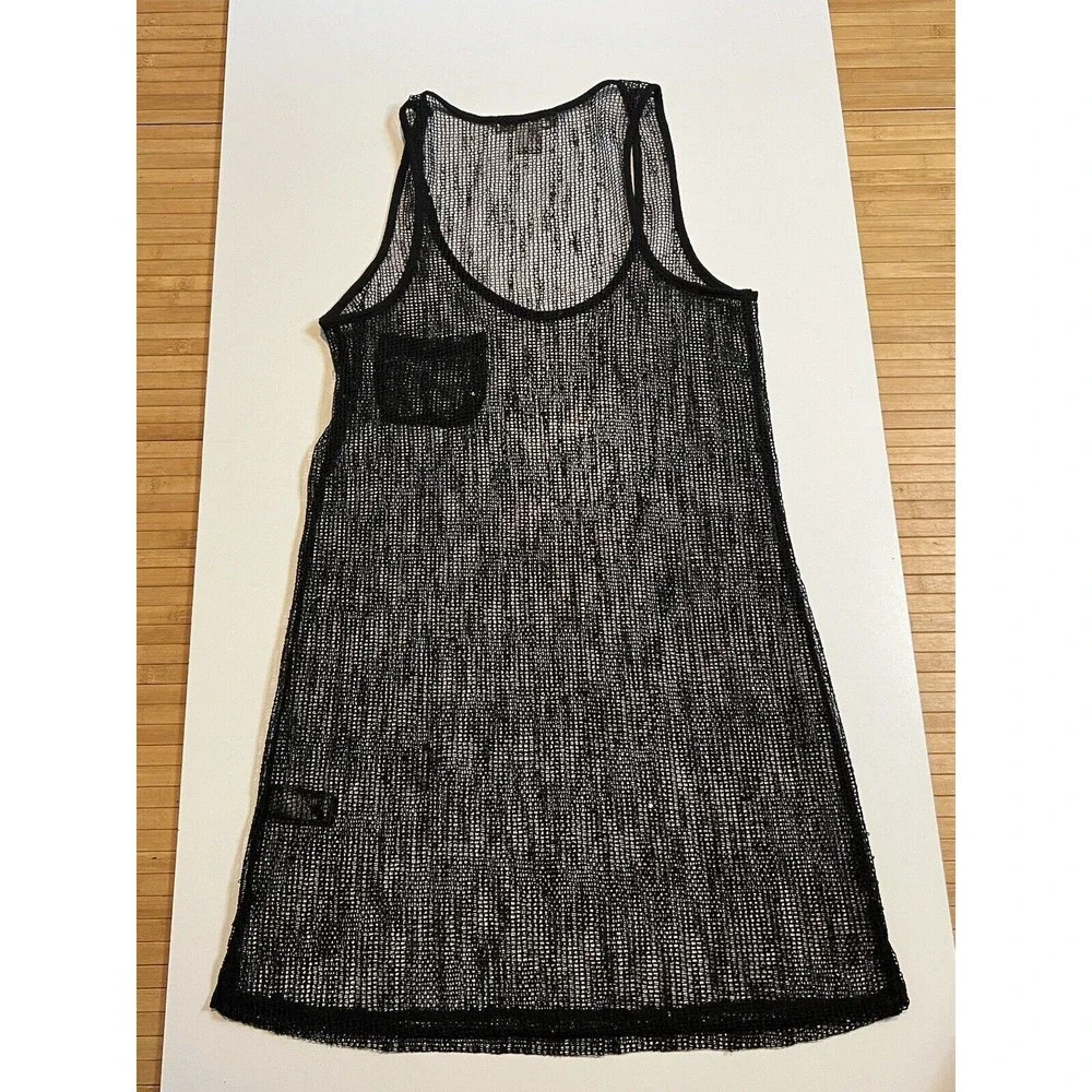 Women’s Swim Cover Up Size S Mesh Black Sequins‎ One Pocket Sheer Tank Pullover.